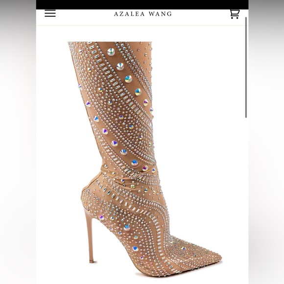 Azalea Wang Roxy Rhinestone Thigh High Stiletto Boot in Nude - 8 - Picture 3 of 5